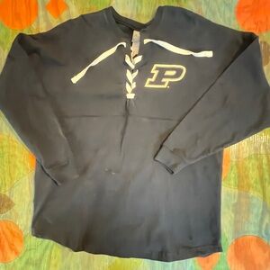 Womens Purdue Boilers Lace Up Neck Sweatshirt Top Size Medium Long Sleeve Cotton